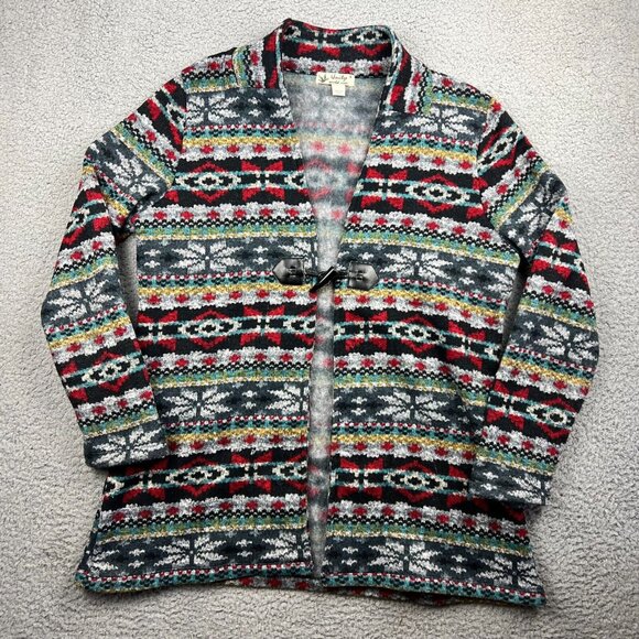 One World Jacket Womens Small Aztec Tribal Print Frog Closure Boho Mock Neck - Picture 1 of 6